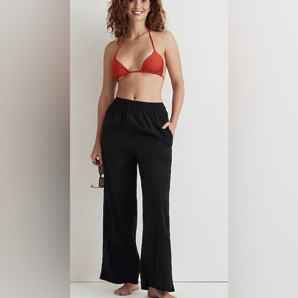 Madewell Womens Black Drawstring Wide-Leg Pants